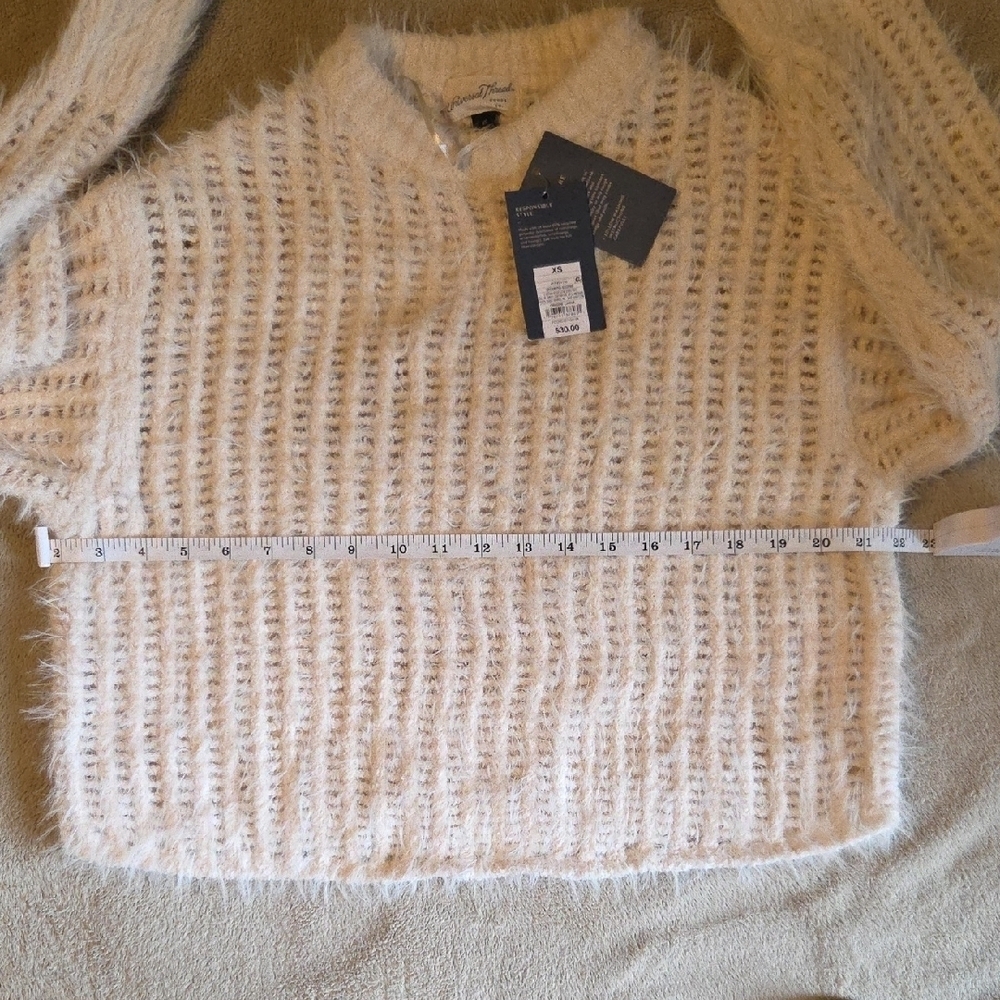 Universal Thread Cream Ribbed Sweater with Blue Jeans - Picture 9 of 10